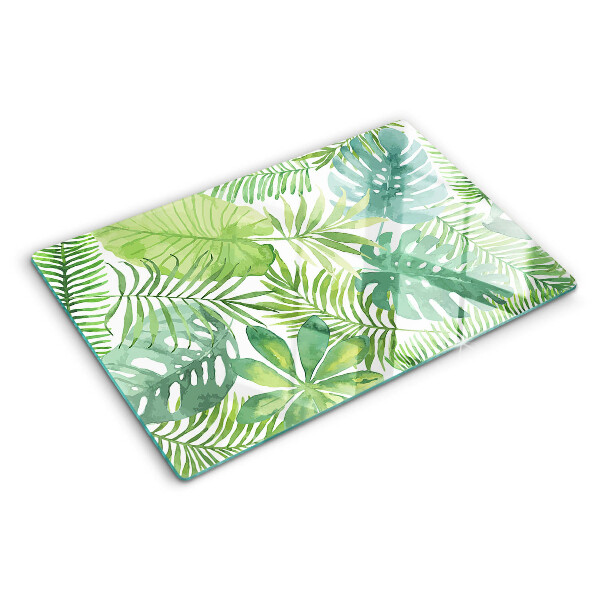 Tagliere in vetro temperato con motivo vegetale a foglie