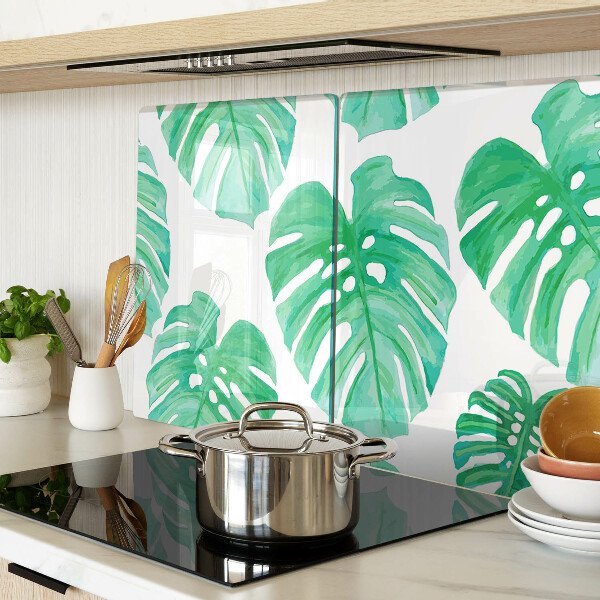 Tagliere in vetro Foglie di monstera su sfondo bianco
