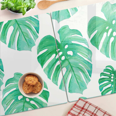 Tagliere in vetro Foglie di monstera su sfondo bianco