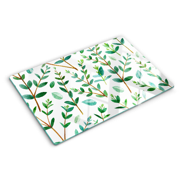 Tagliere in vetro temperato con motivo di foglie e rami in verde