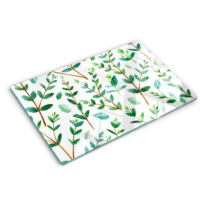 Tagliere in vetro temperato con motivo di foglie e rami in verde