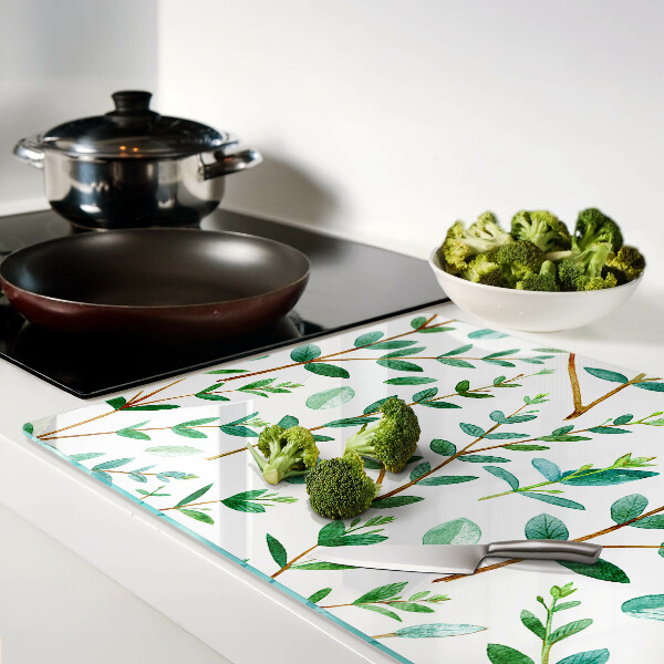 Tagliere in vetro temperato con motivo di foglie e rami in verde