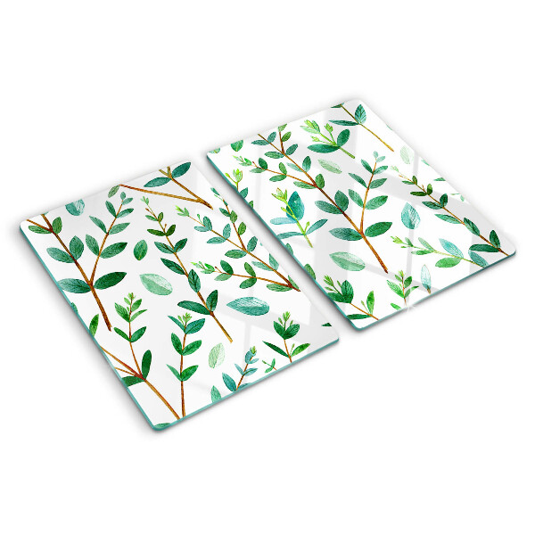 Tagliere in vetro temperato con motivo di foglie e rami in verde