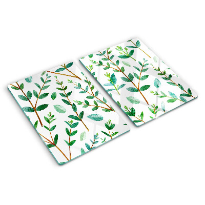 Tagliere in vetro temperato con motivo di foglie e rami in verde