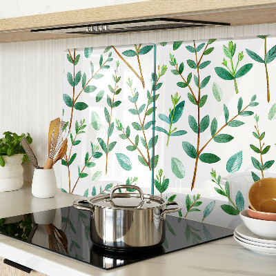 Tagliere in vetro temperato con motivo di foglie e rami in verde