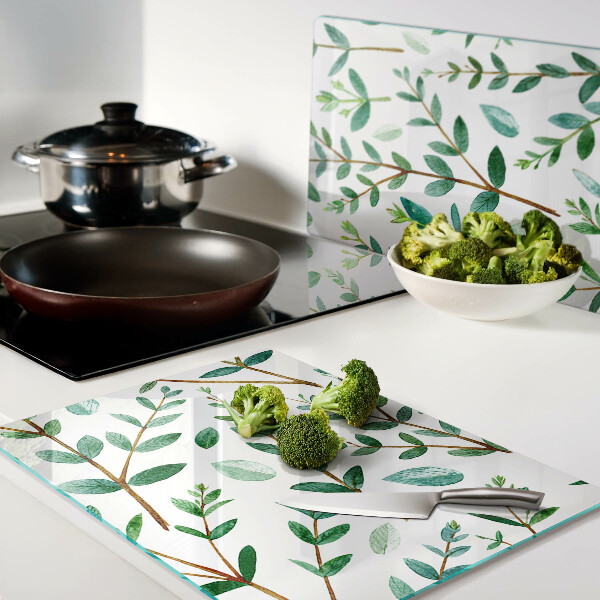 Tagliere in vetro temperato Foglie e rami in verde