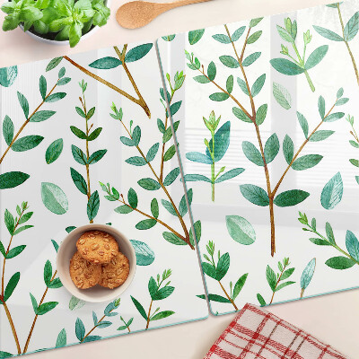 Tagliere in vetro temperato con motivo di foglie e rami in verde