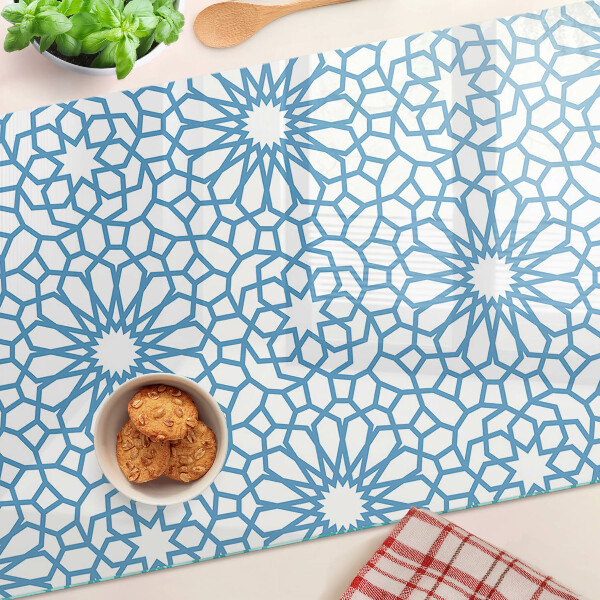 Tagliere in vetro con motivo floreale nei toni del blu