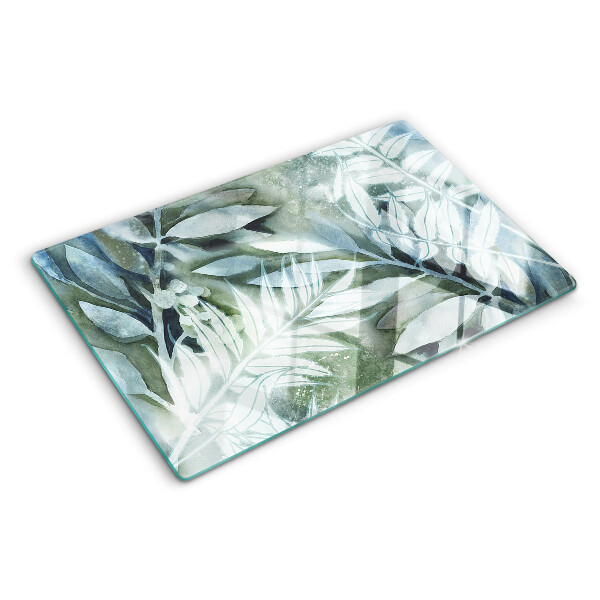 Tagliere in vetro temperato con motivo di foglie tropicali in tonalità pastello