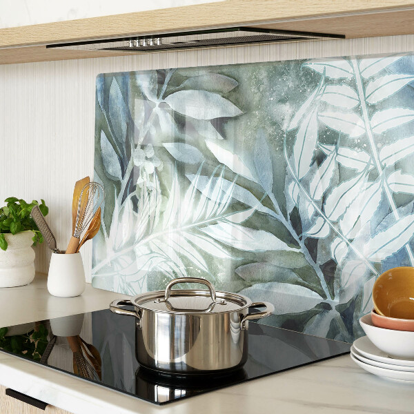 Tagliere in vetro temperato con motivo di foglie tropicali in tonalità pastello