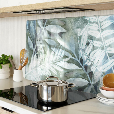 Tagliere in vetro temperato con motivo di foglie tropicali in tonalità pastello