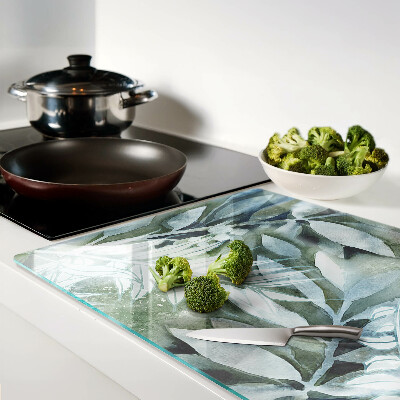 Tagliere in vetro temperato con motivo di foglie tropicali in tonalità pastello