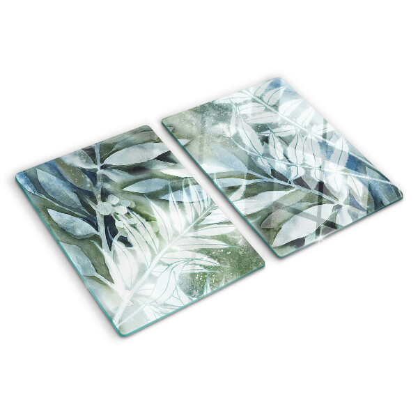 Tagliere in vetro temperato con motivo di foglie tropicali in tonalità pastello