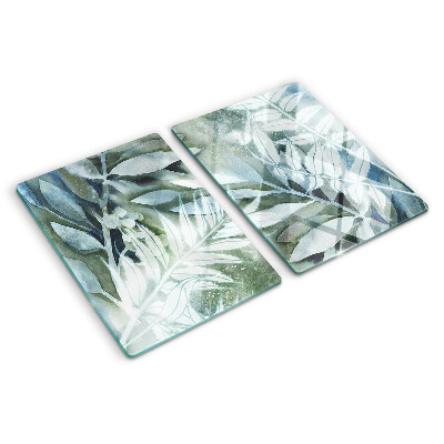 Tagliere in vetro temperato con motivo di foglie tropicali in tonalità pastello