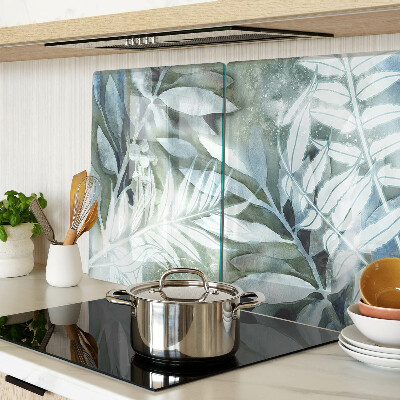 Tagliere in vetro temperato con motivo di foglie tropicali in tonalità pastello