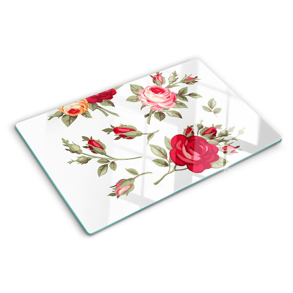 Tagliere in vetro temperato con motivo di rose in stile vintage