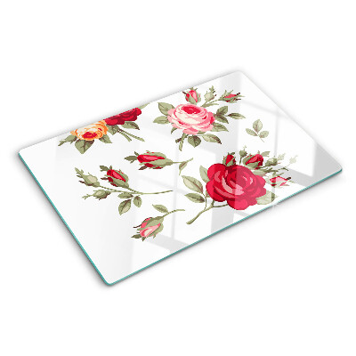 Tagliere in vetro temperato con motivo di rose in stile vintage