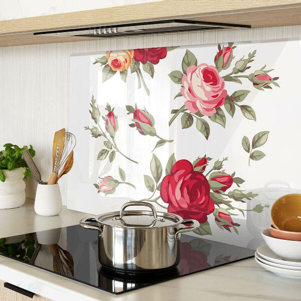 Tagliere in vetro temperato con motivo di rose in stile vintage