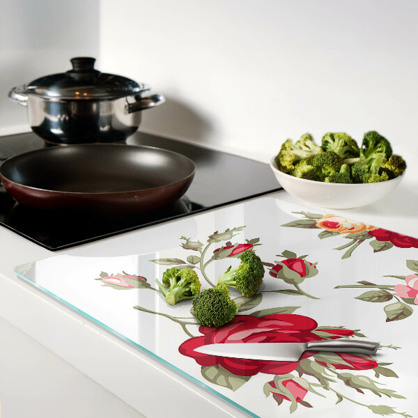 Tagliere in vetro temperato con motivo di rose in stile vintage