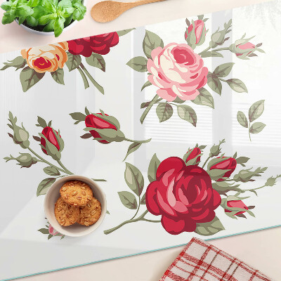 Tagliere in vetro temperato con motivo di rose in stile vintage