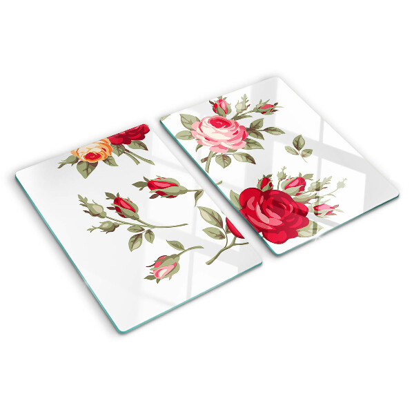 Tagliere in vetro temperato con motivo di rose in stile vintage