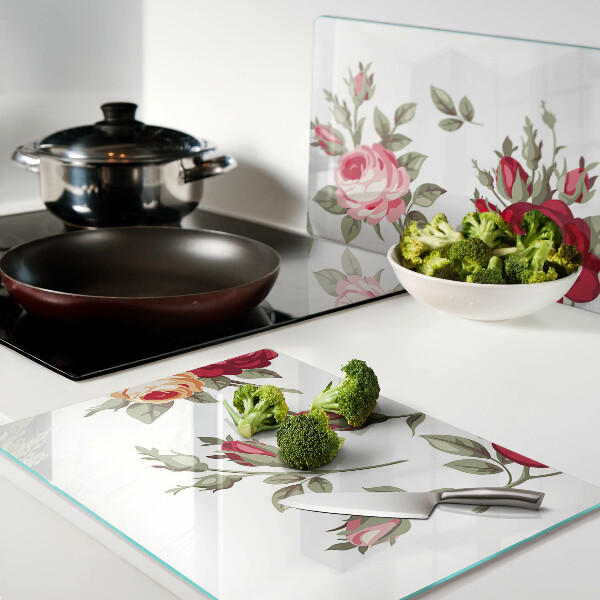 Tagliere in vetro temperato con motivo di rose in stile vintage