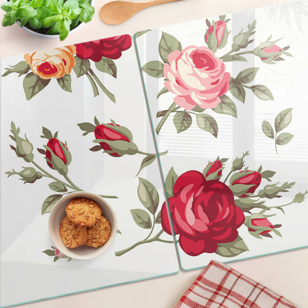 Tagliere in vetro temperato con motivo di rose in stile vintage