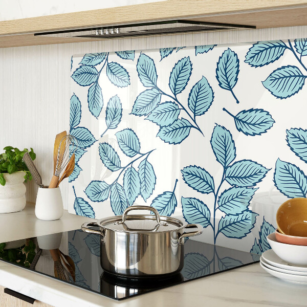 Tagliere in vetro temperato con decorazione a foglie nei toni del blu