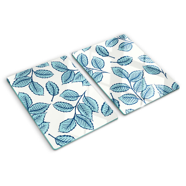 Tagliere in vetro temperato con decorazione a foglie nei toni del blu