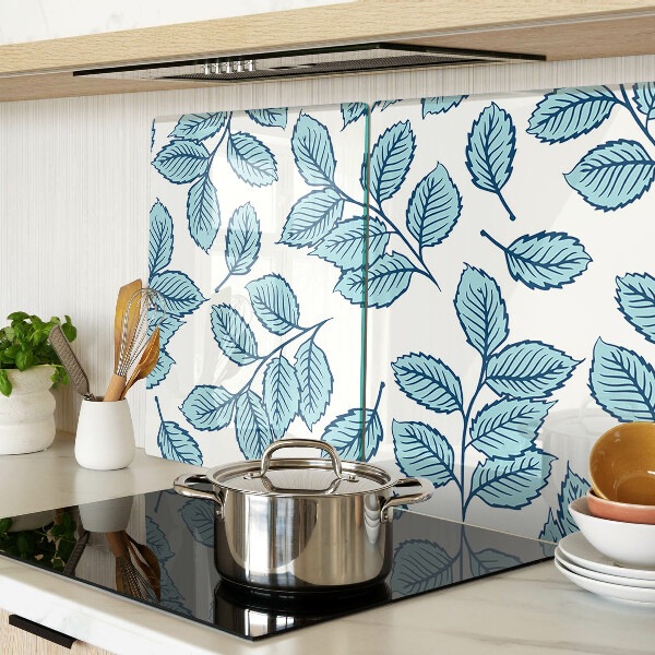 Tagliere in vetro temperato con decorazione a foglie nei toni del blu