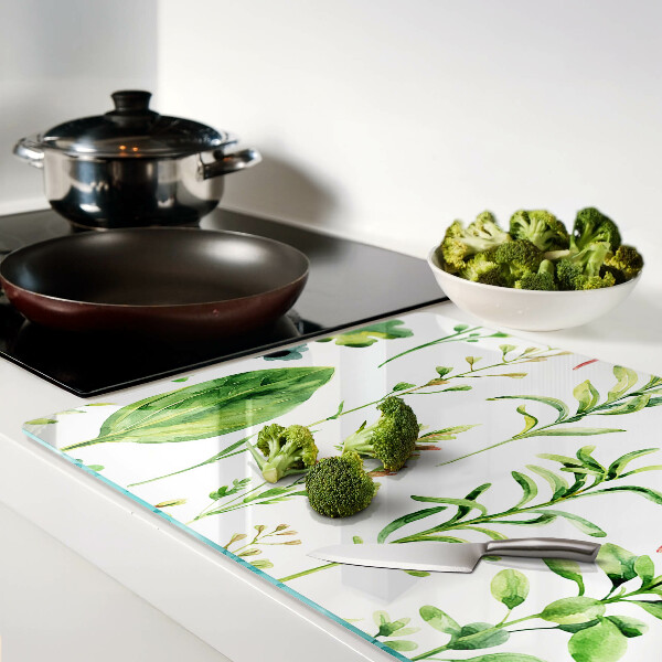 Tagliere in vetro temperato con motivi vegetali nei toni del verde