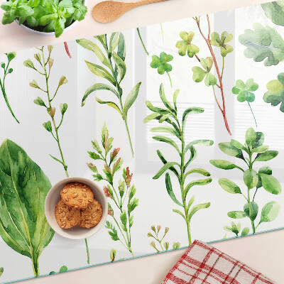 Tagliere in vetro temperato con motivi vegetali nei toni del verde