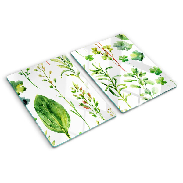 Tagliere in vetro temperato con motivi vegetali nei toni del verde