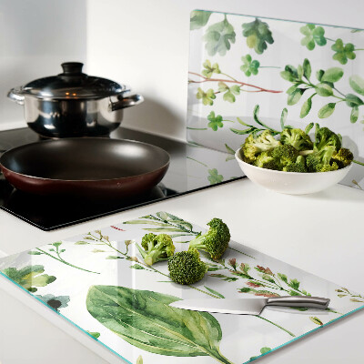 Tagliere in vetro temperato con motivi vegetali nei toni del verde