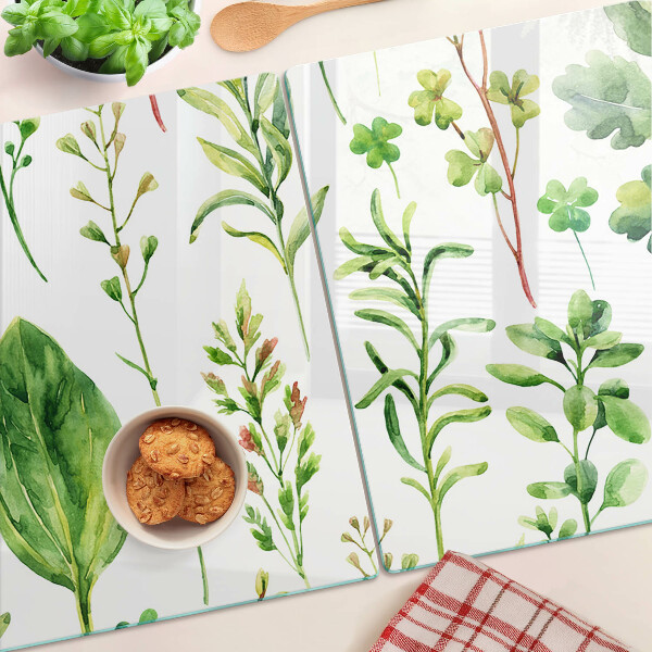 Tagliere in vetro temperato con motivi vegetali nei toni del verde