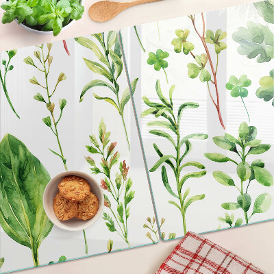 Tagliere in vetro temperato con motivi vegetali nei toni del verde