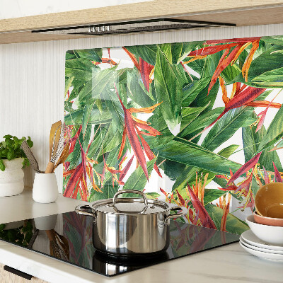 Tagliere in vetro temperato con motivo di foglie tropicali e fiori