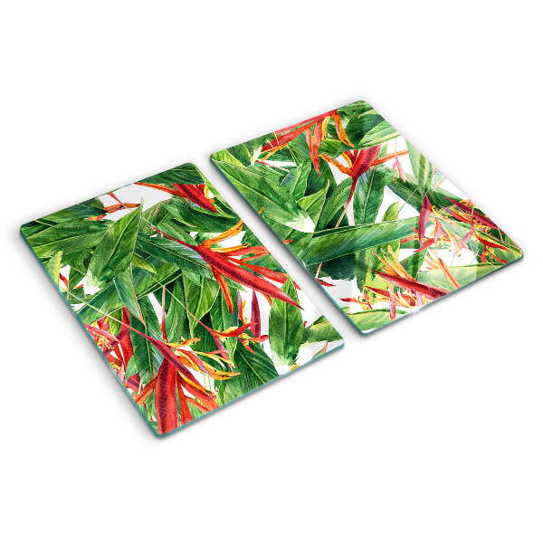 Tagliere in vetro temperato con motivo di foglie tropicali e fiori