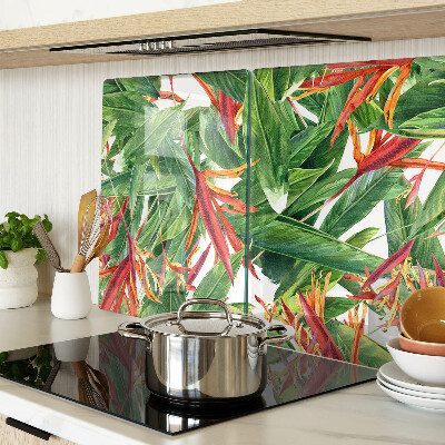 Tagliere in vetro temperato con motivo di foglie tropicali e fiori