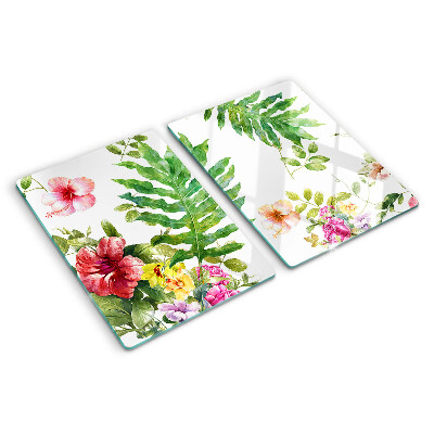 Tagliere in vetro con motivo floreale e foglie