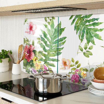 Tagliere in vetro con motivo floreale e foglie