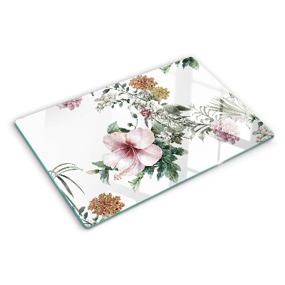 Tagliere in vetro temperato con motivo floreale a tema ibisco