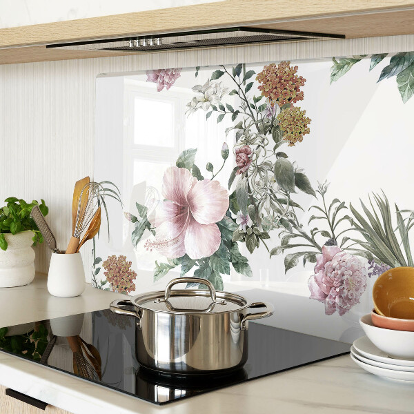 Tagliere in vetro temperato con motivo floreale a tema ibisco