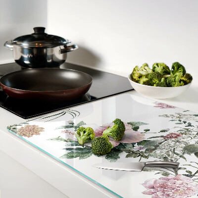 Tagliere in vetro temperato con motivo floreale a tema ibisco