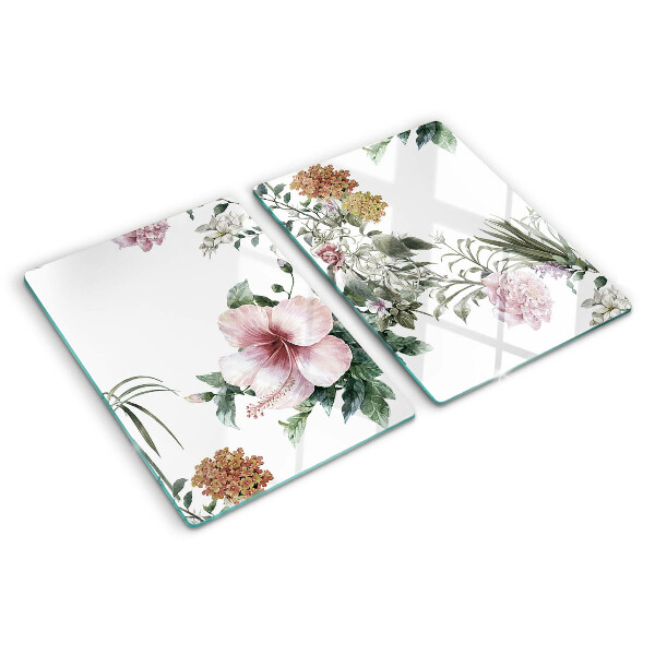 Tagliere in vetro temperato con motivo floreale a tema ibisco