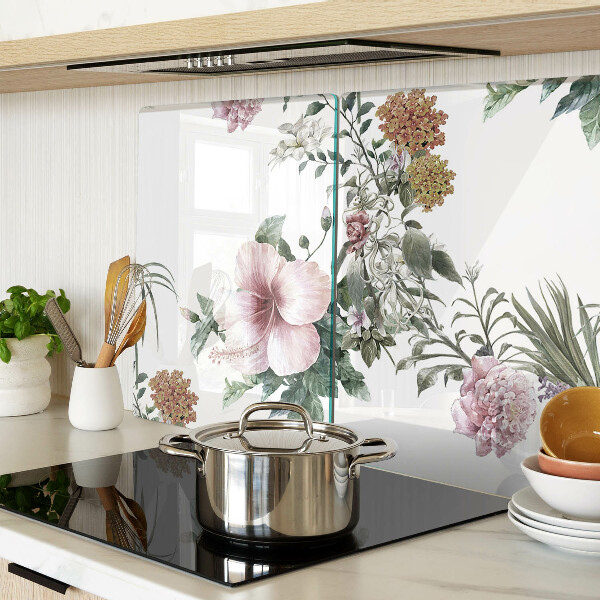 Tagliere in vetro temperato con motivo floreale a tema ibisco