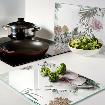 Tagliere in vetro temperato con motivo floreale a tema ibisco