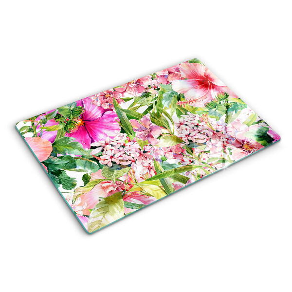 Tagliere in vetro temperato con motivo floreale tropicale