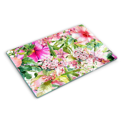 Tagliere in vetro temperato con motivo floreale tropicale