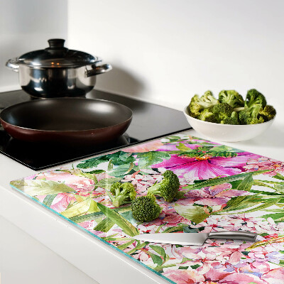 Tagliere in vetro temperato con motivo floreale tropicale